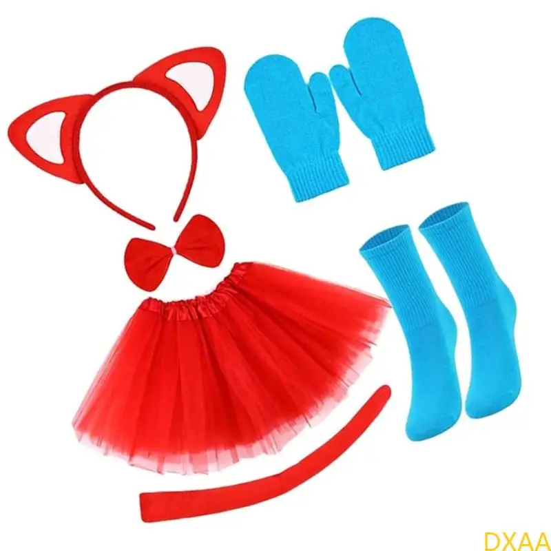 dxaa猫テールキャッツイヤーヘッドバンドボウタイグローブソックスキッズハロウィーンキャッツコスチュームセット