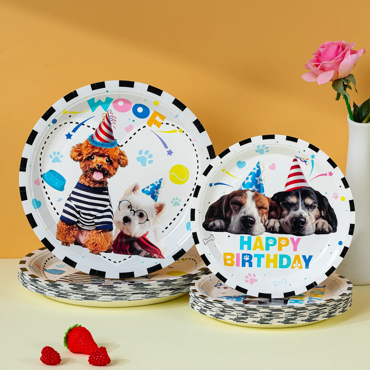 10/25/50pcs Dog Themed Happy Birthday Disposable Paper Plates Puppy Print Party Plates for Kids or Pet Birthday Supplies