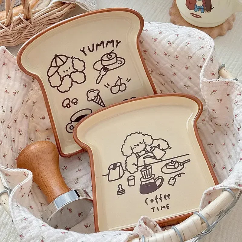 Nordic Ceramic Dessert Bread Plates Toast Shape Breakfast Dinner Cute Plates Western Salad Fruit Snack Tray Decorative Tableware