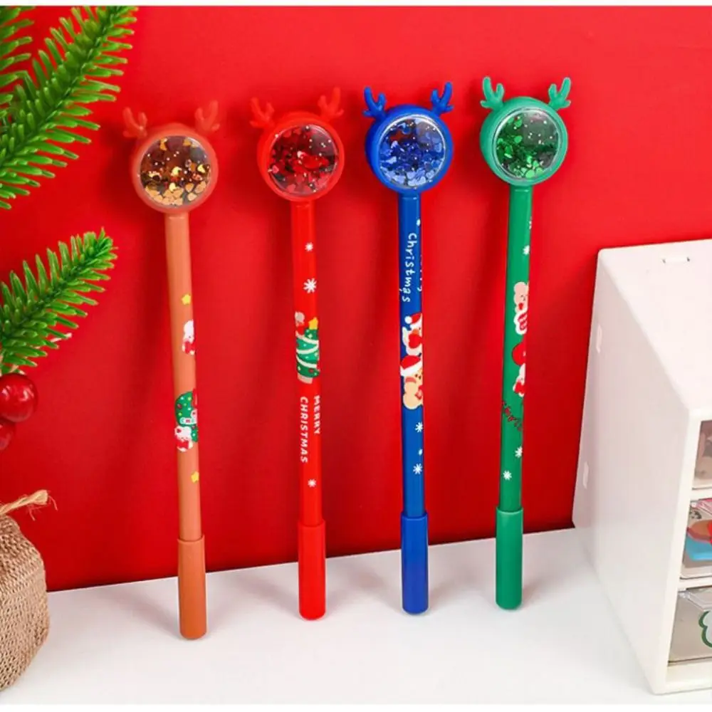 4PCS School Supplies Plastic Christmas Neutral Pens Cartoon Black Ink Elk Sequins Pen Stationery Kawaii Gel Pens Children