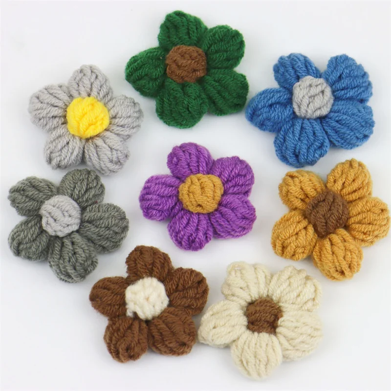 4.5cm Flower DIY Hand-knitted Puff Flower Milk Cotton Wool Hand Hook Flower Manual Clothing Accessory Shoes Hats Craft Supplies