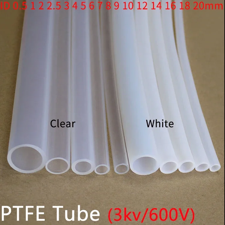 Tubo de PTFE FEP ID 0,5, 1, 2, 2,5, 3, 4, 5, 6, 7, 8, 10, 12, 14, 16, 18, 20mm, manguera aislada, tubo rígido, resistente a la corrosión y a la