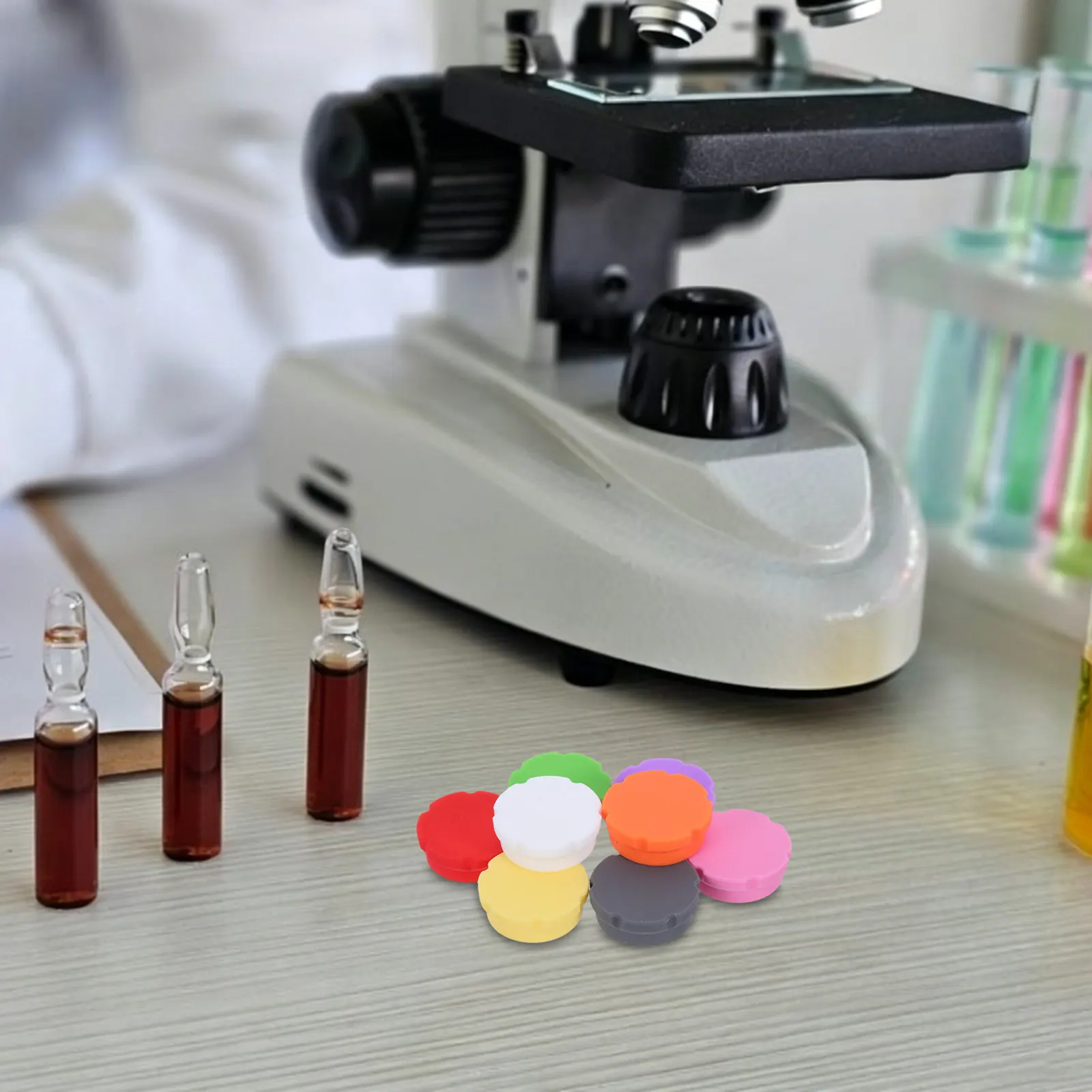 16Pcs Glass Bottle Caps Silicone Leakproof Dustproof Protective Cover Reusable for 5Ml Lab Vials Sample Bottles