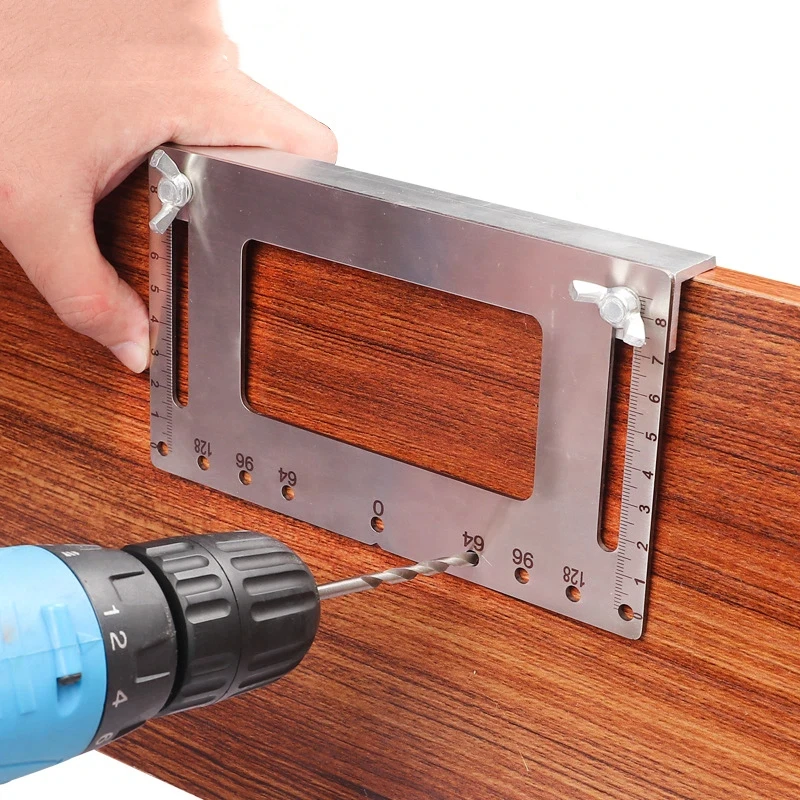 

Adjustable Stainless Steel Punch Locator Portable Boring Hole Locator Door Knob Installation Jig Woodworking Accessories