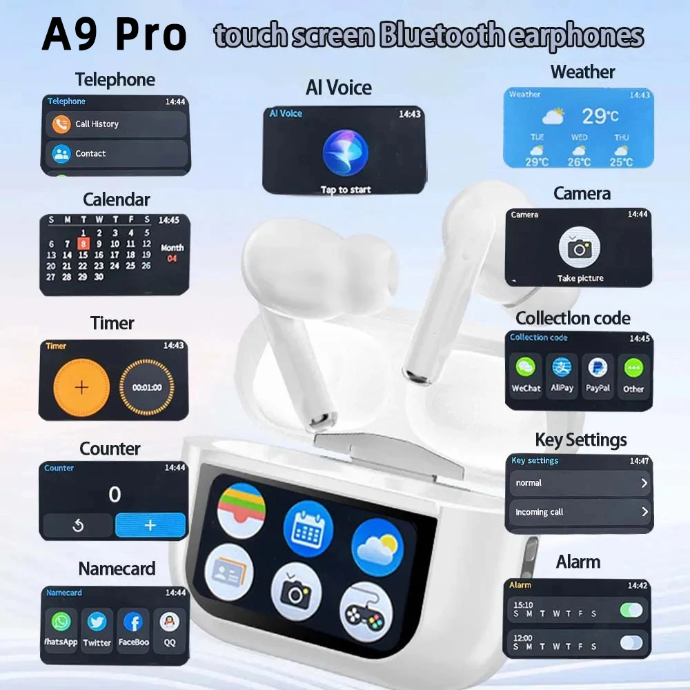 New Top A9pro Configuration Bluetooth Lcd Smart Color Screen Wireless Active Noise Reduction Super Long Battery Lifeheadset