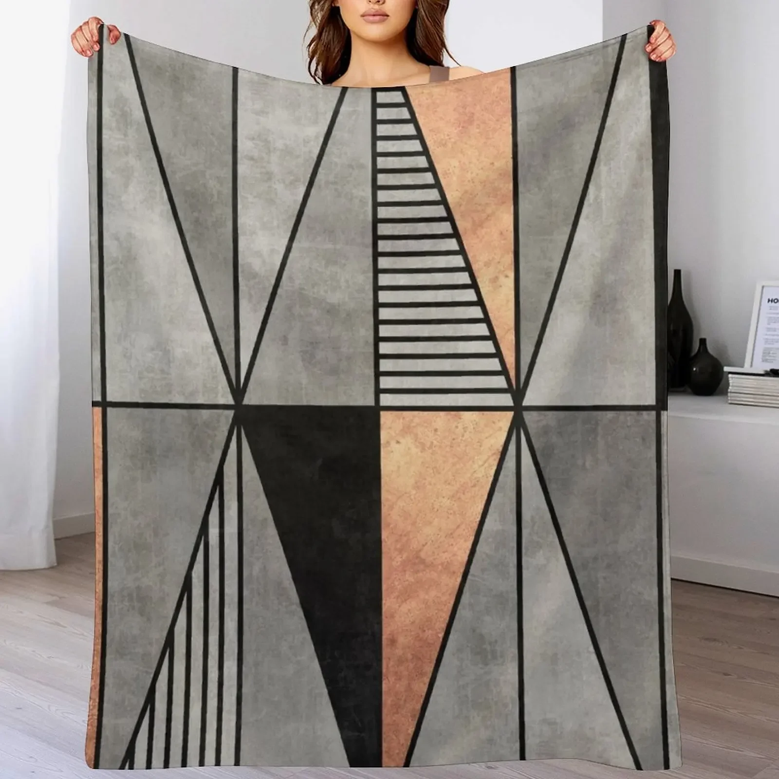 Concrete and Copper Triangles Throw Blanket Luxurious Soft Fuzzy Blanket for Sofa Bed
