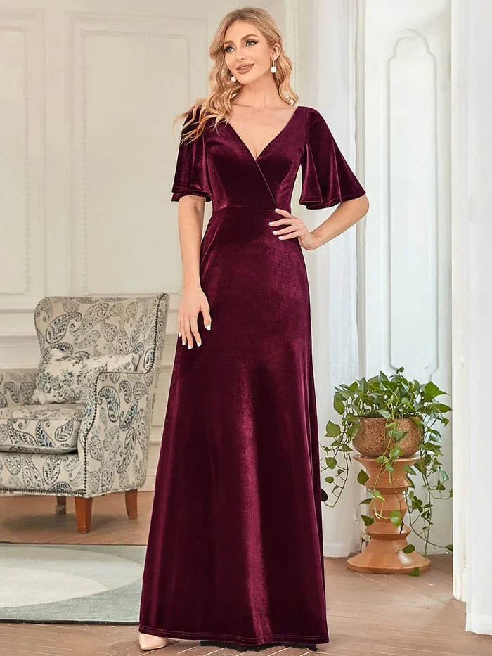 

Ever Pretty Elegant Double Deep V Neck Retro Velvet Party Dresses For Women