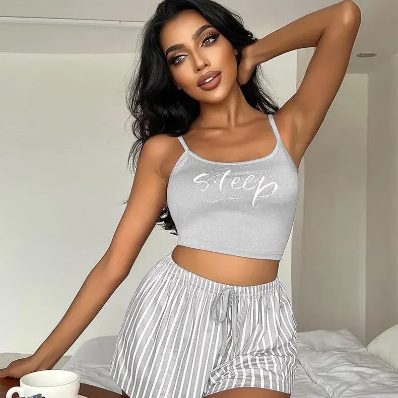 Women Pajamas Set Sexy Pijama Nightie Sleepwear Home Clothes Tops and Shorts Summer Pajamas Set Sexy Home Clothes Sleepwear