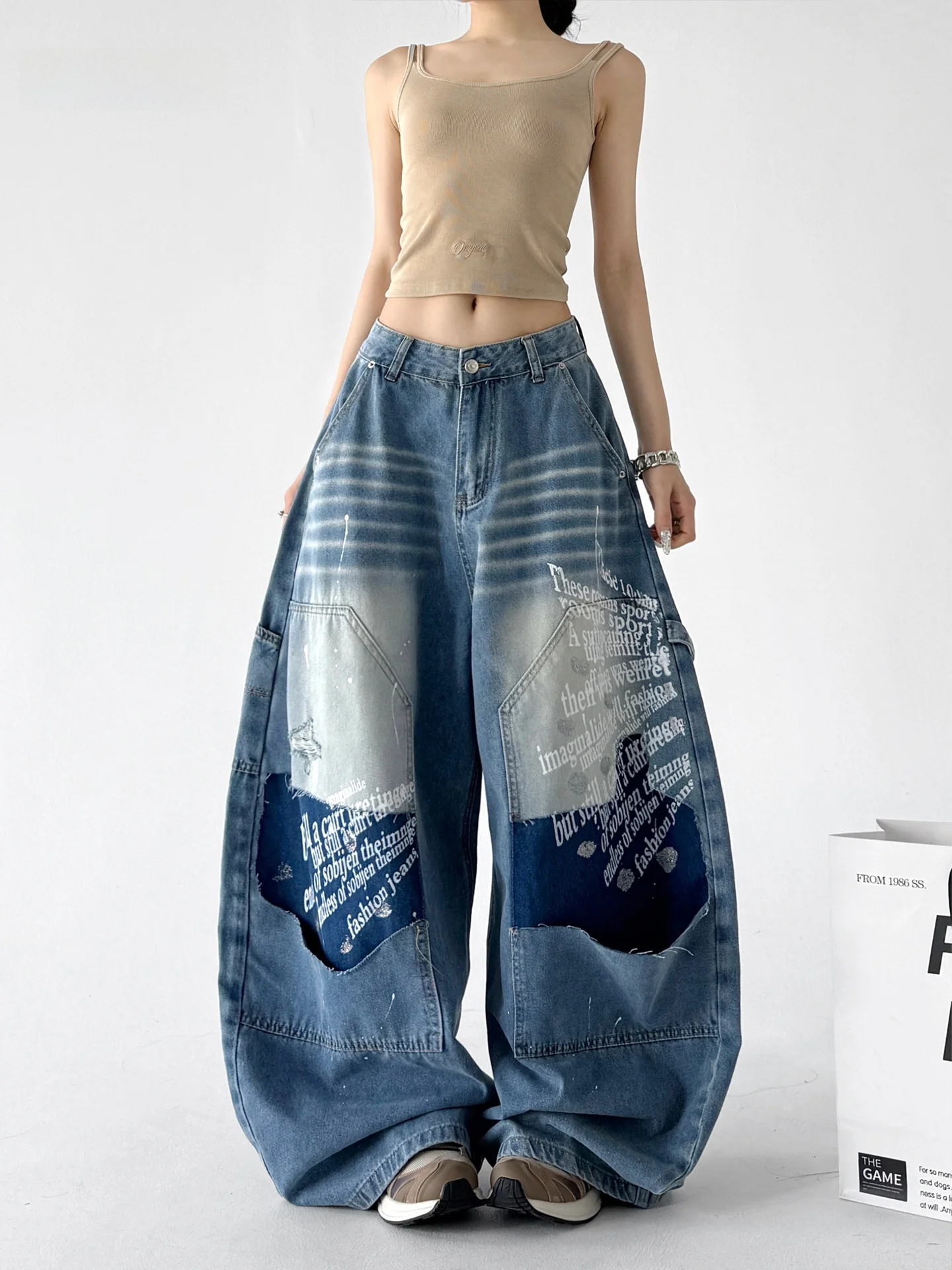 

aduated High Street Wide Leg Jeans Women's Loose Floor-Length Pants Cool Slimming Effect Spring Faion New Arrival