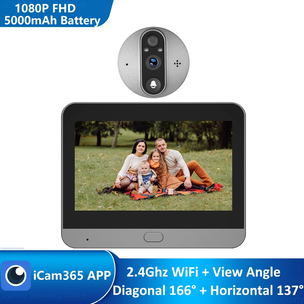 iCam365 APP Remote View 3MP 2.4Ghz WiFi Battery Powered Magic Cat Eye PIR FHD Digital Viewer Peephole Doorbell Infrared Camera