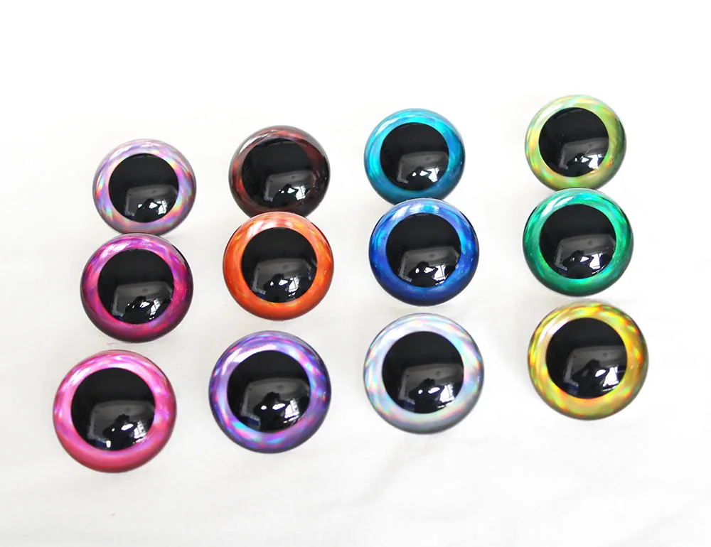 20pcs 12kinds  18mm 20mm 30mm 40mm 50mm 60mm round clear toy safety glitter eyes with glitter fabric with hard washer D12