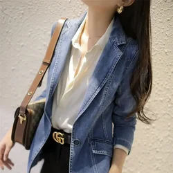 Vintage Suit Women Jeans Jacket Casual Tops Loose Short Denim Blazer Outwear Female Cowboy Basic Coat New 2024 Spring Autumn