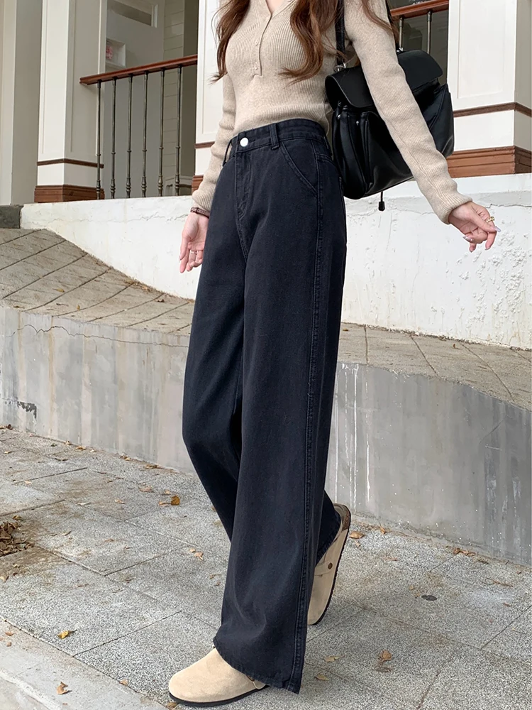 스트레이트 진 여성 자수 레이스업 진주 비즈 장식 러플 예술적 여성미 미학적 시크 편안한 부드러운 모던 가을