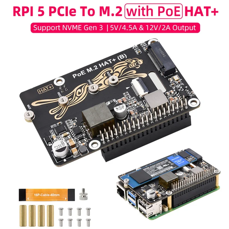 

【Flash-Deal!】Raspberry Pi 5 Pcie To M. 2 Expansion HAT With Poe HAT(B) Supports Nvme Protocol M. 2 Solid State Drive Read/Write
