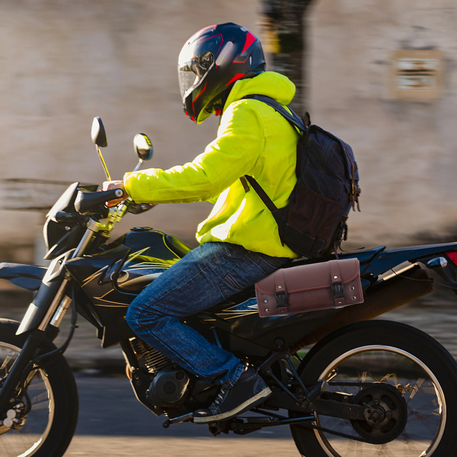 

Motorcycle Saddle Large Capacity PU Handlebar Bags Durable Construction Easy Organization Weather Protection Motorcycle