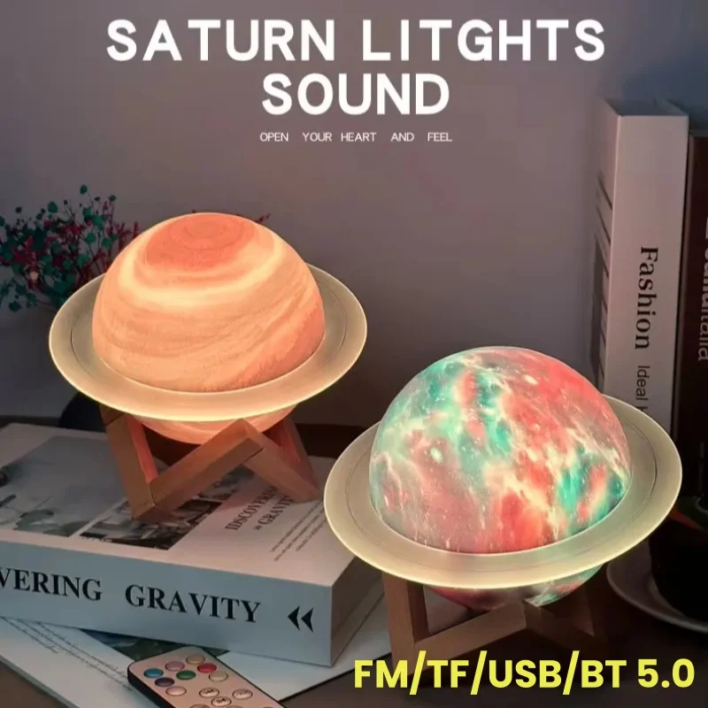 

Planet Star Caixa De Som Bluetooth-динамик, настольный портативный сабвуфер, беспроводная музыкальная шкатулка с атмосферным освещением, FM/USB/TF пульт дистанционного управления