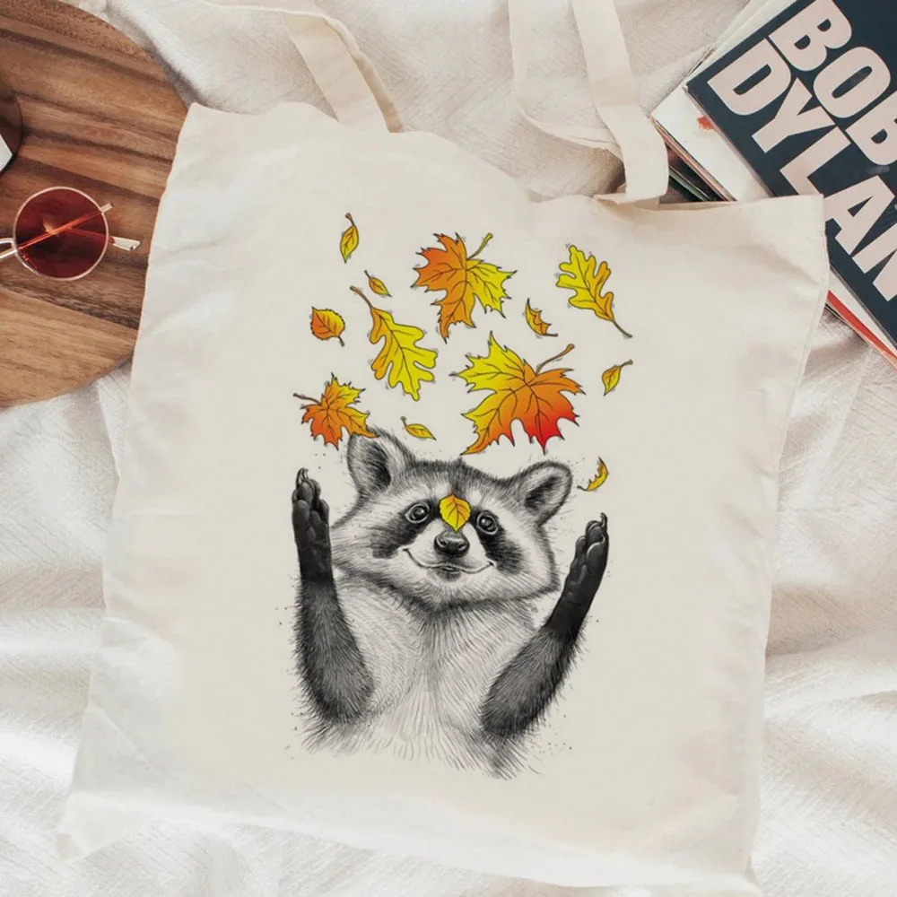 Racoon shopping bag handbag recycle bag reusable shopper bolsas de tela cotton bag ecobag reciclaje shoping bolsa compra grab