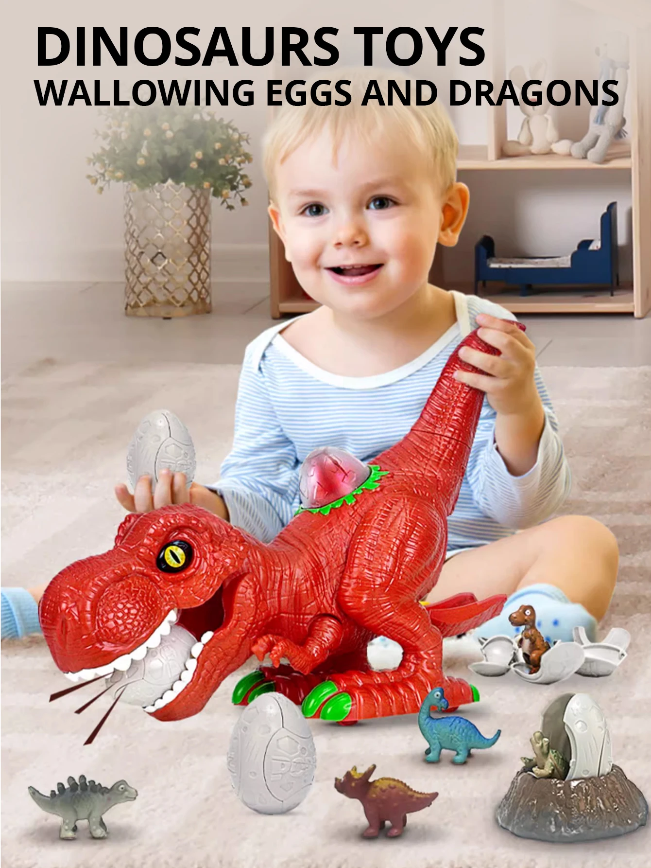 Dinosaur model toys, toy dinosaurs that can eat eggs, lay eggs, and swing walking, suitable for boys, girls' birthday gift toys