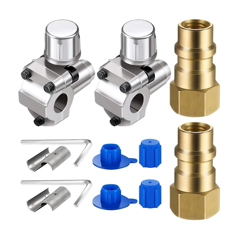 2 Sets Air Conditioning Retrofit Valve With Dust Cap Converts R12 To R134A Piercing Tap Valve Replace Auto Accessories