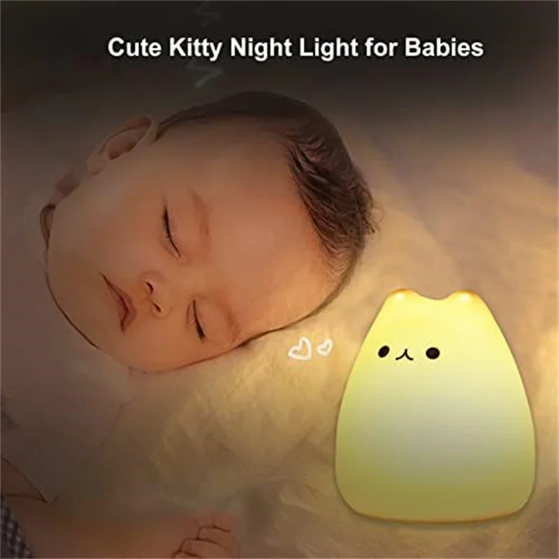 Luz de noche con forma de gato para niños y bebés, lámpara de noche con pilas para guardería, regalo de cumpleaños y Navidad