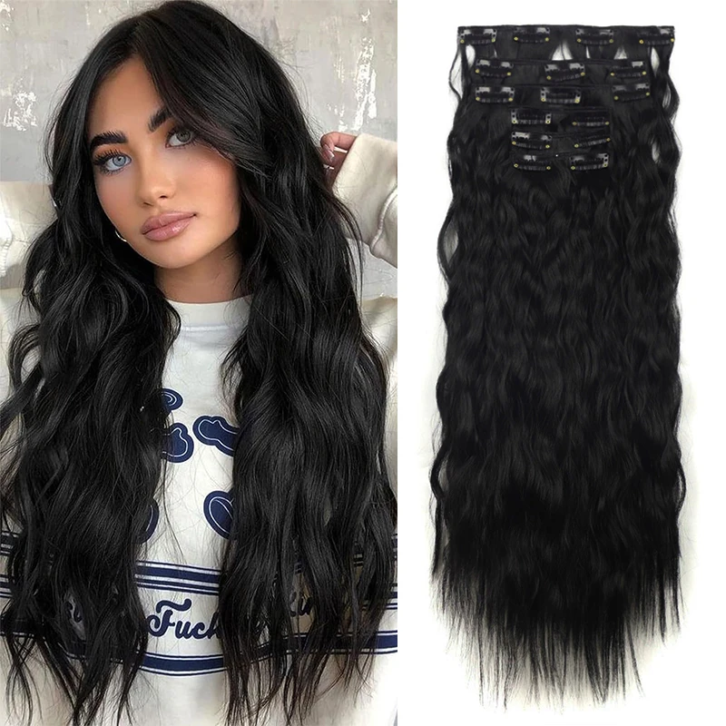 

Long Curl Wave Clip In Hair Extensions 6Pcs/Set 16 Clips High Tempreture Synthetic Hairpiece Clip In Hair Extensions 24Inch