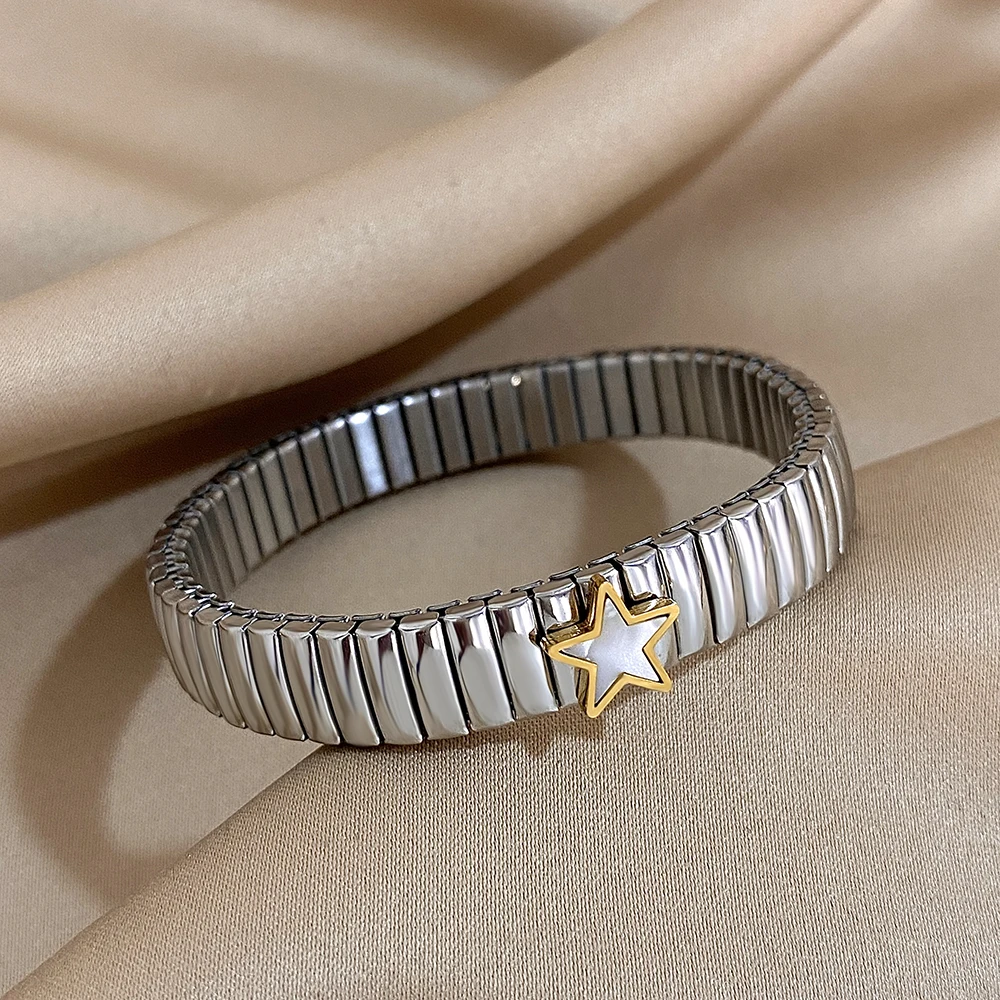 Greatera-أساور مرنة من الفولاذ المقاوم للصدأ للنساء ، أساور مطلية بالذهب ، نجمة ، قلب ، سحر القشرة ، سوار سلسلة الارتباط ، مجوهرات #6