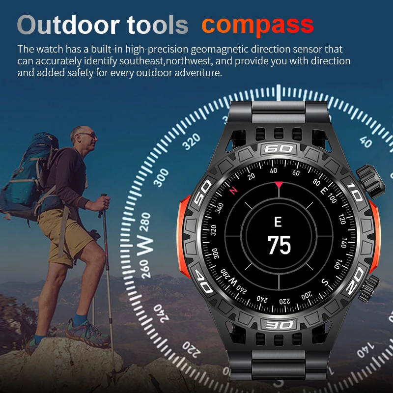 LIGE-reloj inteligente con linterna LED, pulsera con batería de 450 mAh, control del ritmo cardíaco y de la presión sanguínea, Bluetooth, llamadas