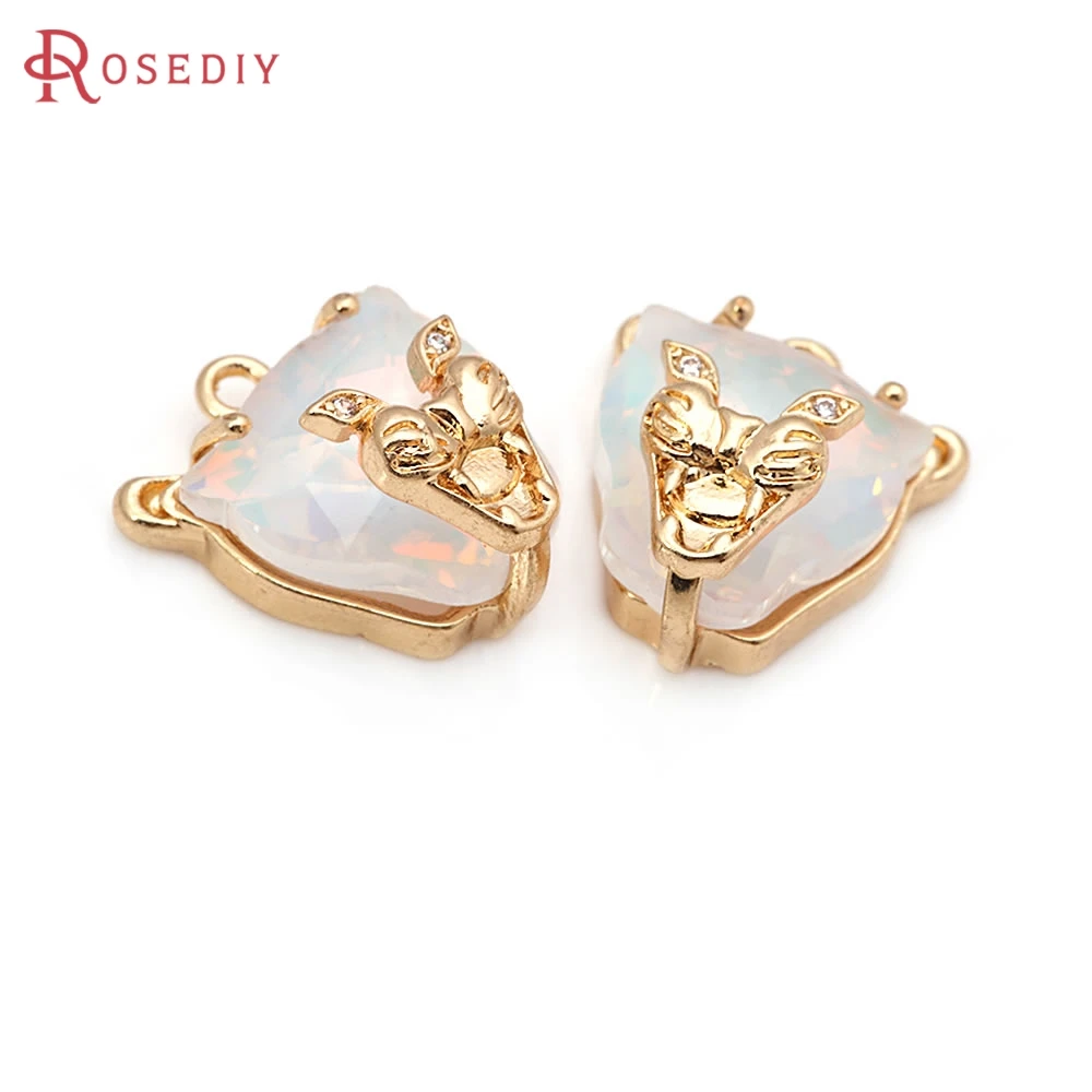 

6PCS Brass Zircon Glass Leopard Charms Pendants Necklace Earrings Jewelry Diy Accessories