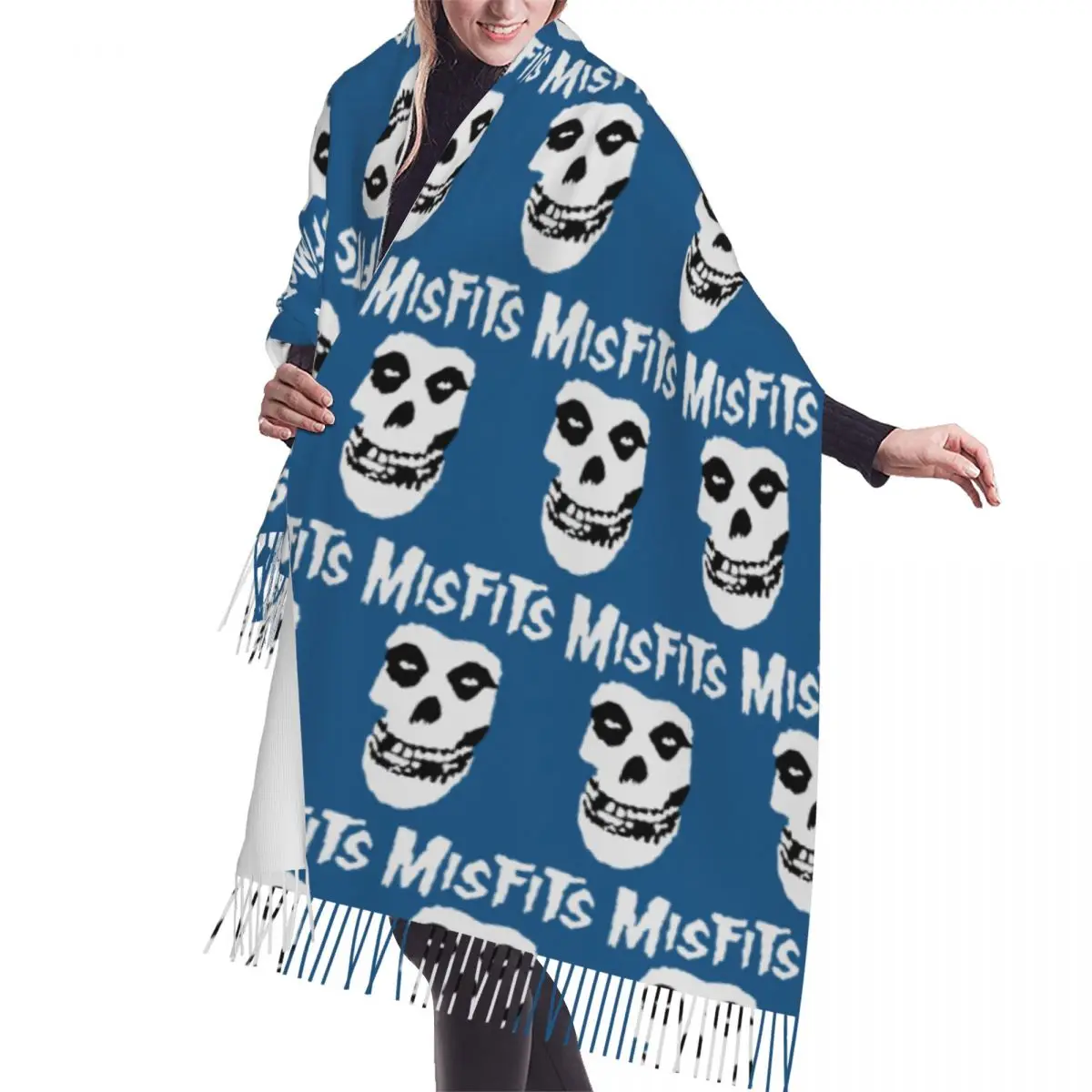 Bat Skull Misfits Skull Mesh Scarf Tassel Scarves Women Soft Warm Shawls and Wraps Long Fall Winter Shawl Wrap
