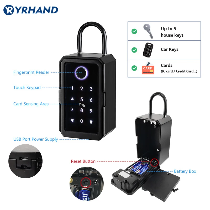 Imagem -04 - Yrhand Tuya Electronic Portable Lock Boxes Ttlock Wi-fi Segurança Senha Impressão Digital Inteligente