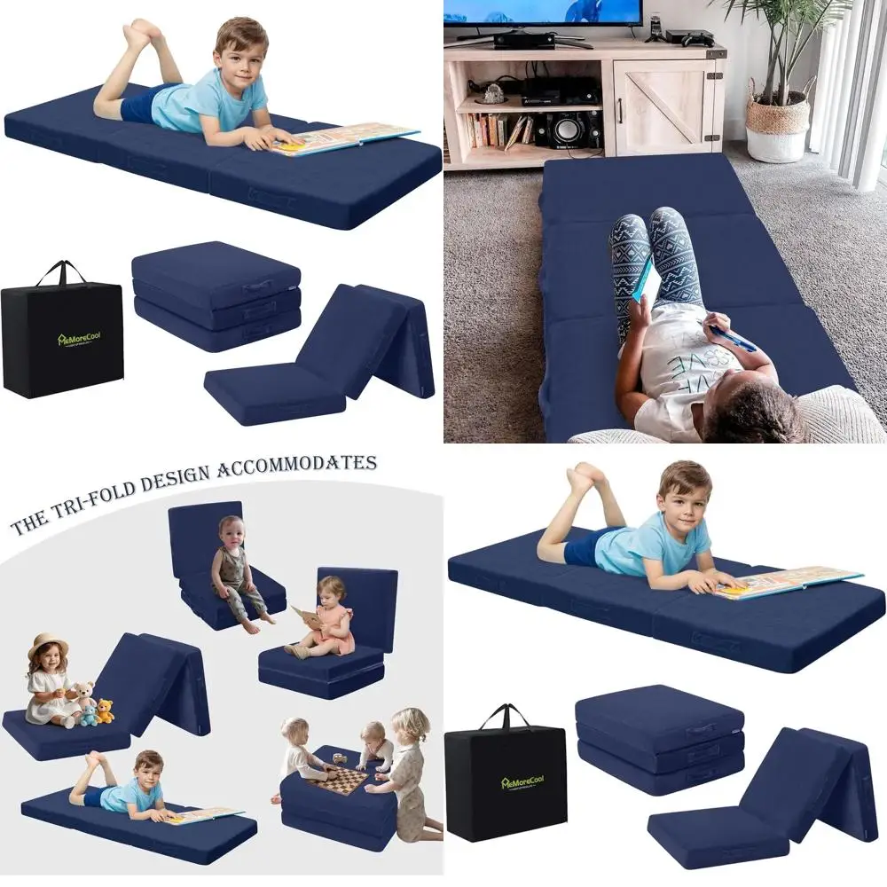 

Темно-синий складной матрас для малышей, 75x25 дюймов, портативная трехскладная напольная кровать для сна в детском саду