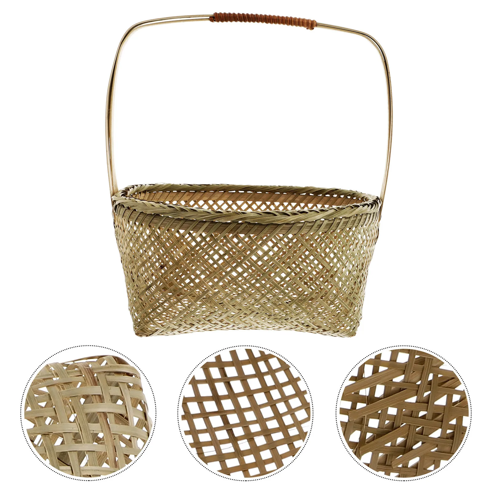 

1Pcs Bamboo Woven Basket Storage Basket Multifunctional Fruit Egg Holder Outdoor Picnic Hollow Out Container