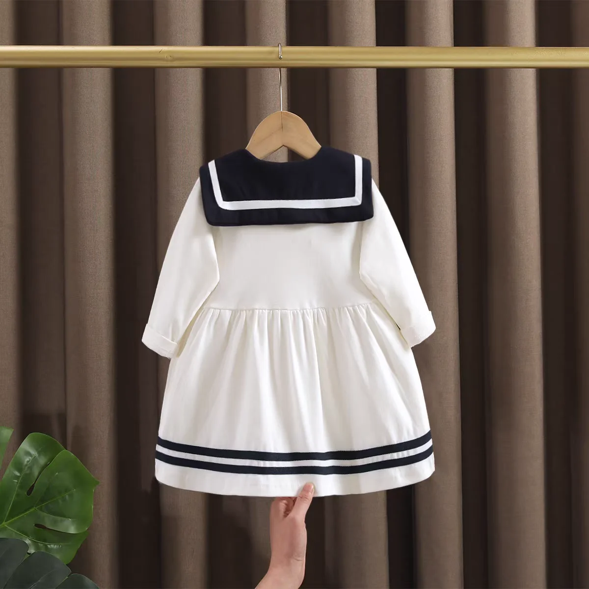 2024 Autumn Newborn Baby Girls Korean Version Long Sleeved Navy Collar Dress Children\'s School Start Season School Uniform Dress