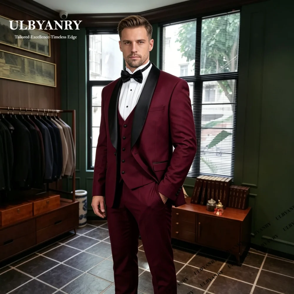 Three Pieces Suit Set for Men, Formal Wedding Guest Tuxedo, Dinner Dating Evening Prom Suit Attire Jacket Vest Pants Customized