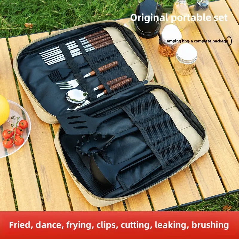 

Сумка для пикника на открытом воздухе, сумка для хранения кухонных принадлежностей с самостоятельным вождением, портативный набор, ножи для пикника, кемпинга, посуда для пикника, полный набор