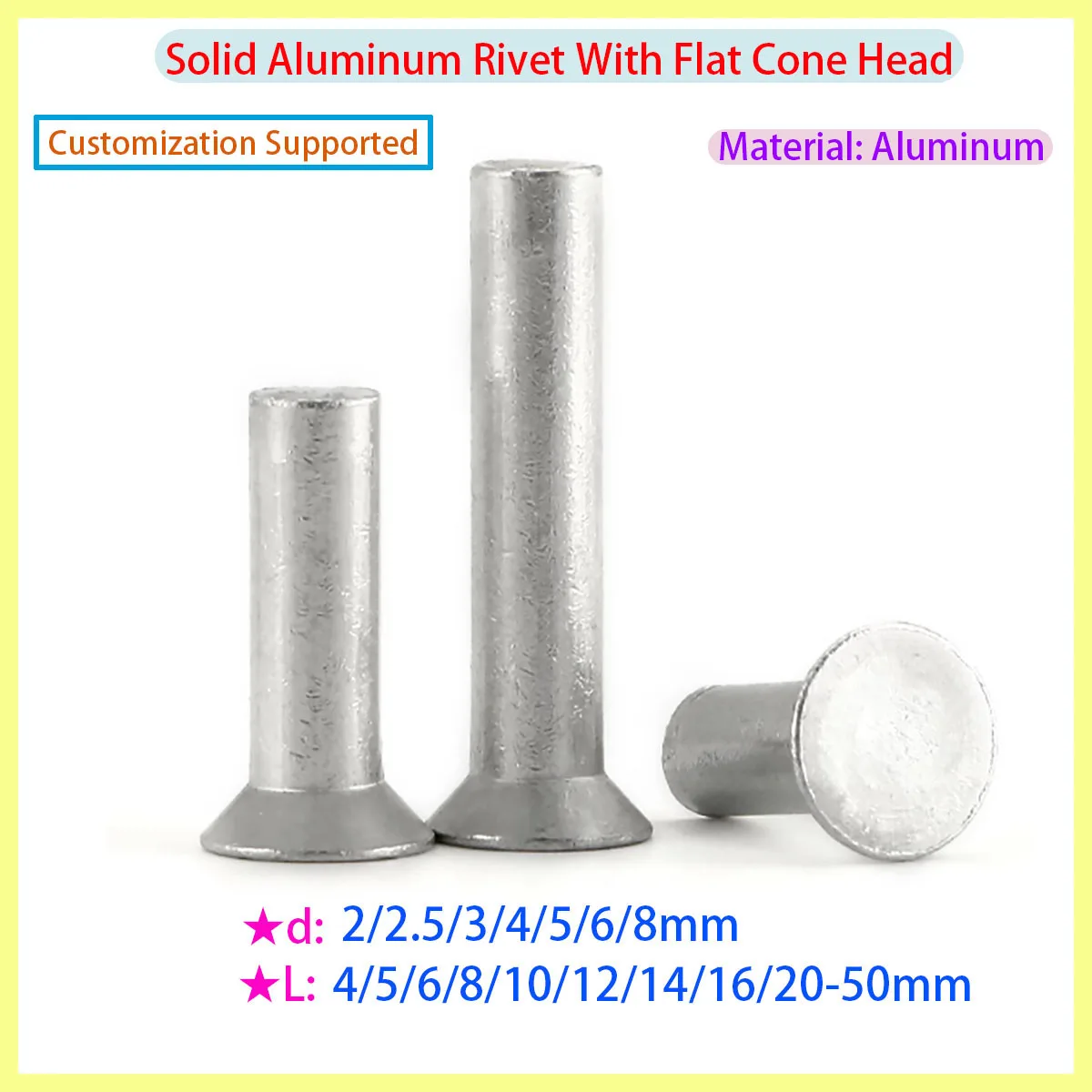 Countersunk Rivet Aluminum Solid Rivet GB869 M2 M2.5 M3 M4 M5 M6 M8