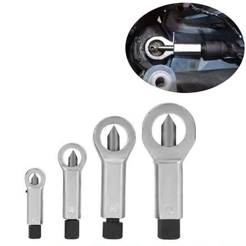 Nut Extractor Set 4pcs Constructed from Solid Metal for Reliable Performance on Stuck Nuts Up to 27mm Diameter