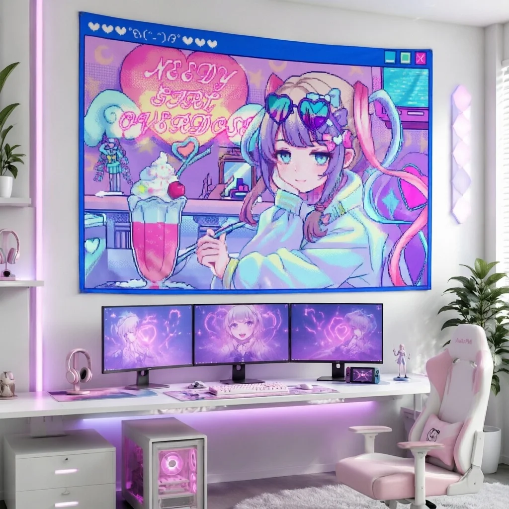K-KAngel Pixel Tapestry, Pastel Y2K Internet Angel Wall Hanging, Cute Aesthetic Decor for Room Decoration Items