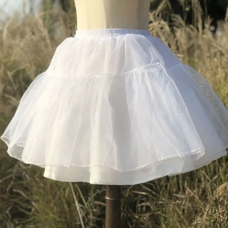 Reversible 4 Layer Lolita Petticoat Woman White Boneless Crinoline Short Tutu Skirt for Cosplay and Party Dress Puffy Underskirt
