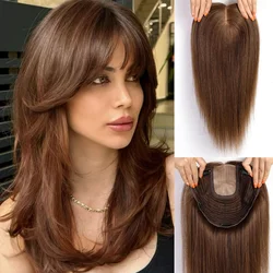 9x9inch Large Base Hair Pieces Dark Brown Human Hair Toppers 16 inch Toppers for Women with Multiple Non-slip Clips