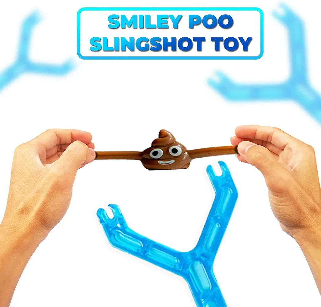 Smiley Poop Slingshots for Adults Boy and Girl - Halloween Poop Gag Gifts Fillers for Boy Girl Birthday Party (1 Sling & 5 Poo)