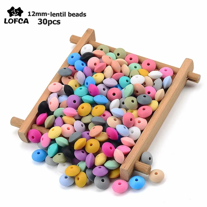 LOFCA 30pcs Silicone Lentil Beads 12mm Baby Teething Beads BPA Free DIY For Baby Toys Silicone Jewelry Bracelet Necklace Making