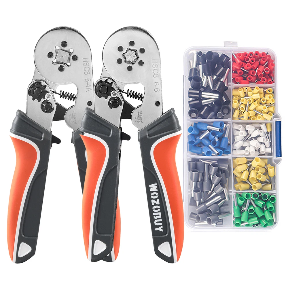Hexagonal Self-Adjustable Ratchet Ferrule Crimping Tool Kit 23-10AWG 0.25-6mm² Crimper Kit with 400-2000pcs Wire Terminals