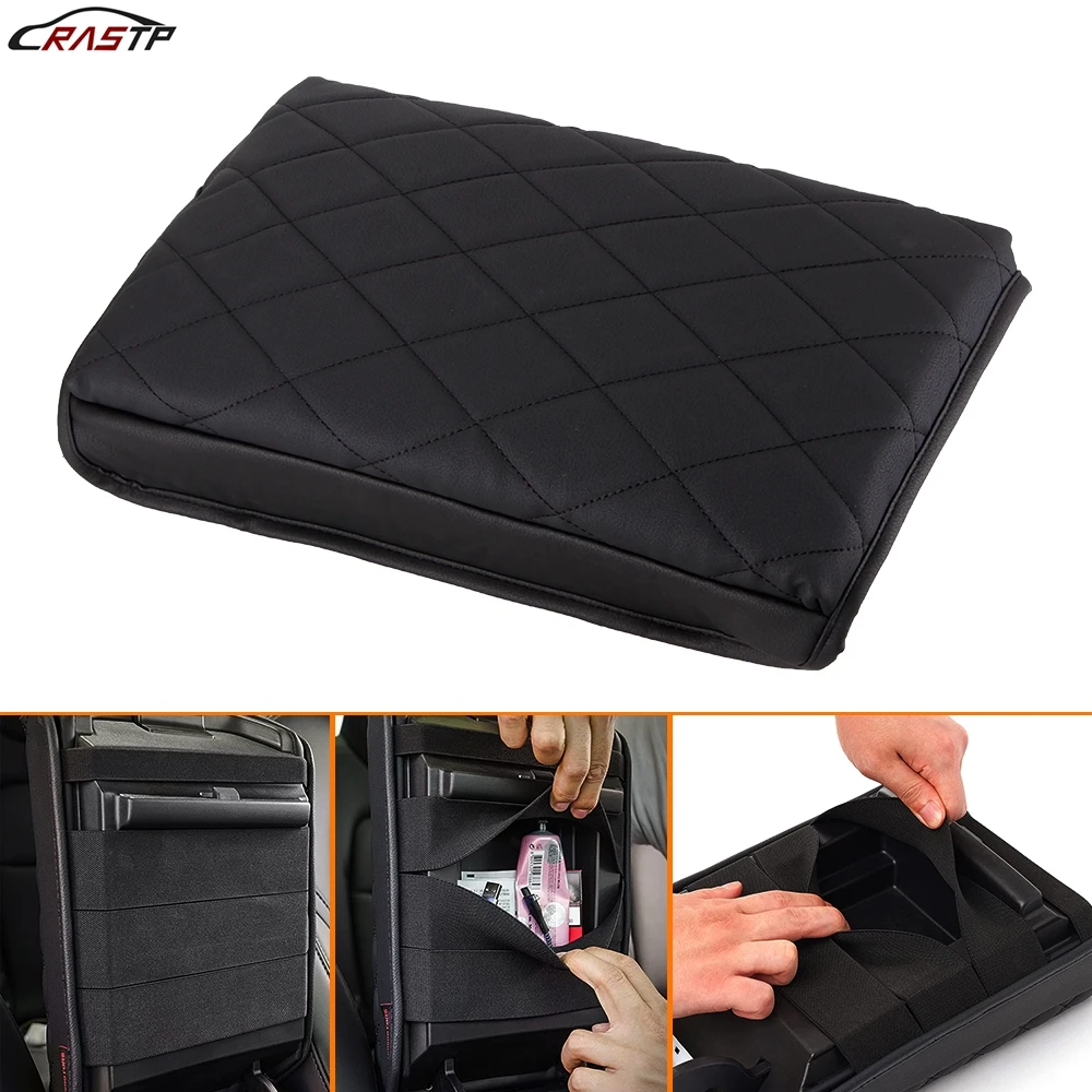 

New Center Console Cover Compatible With Accessories Custom PU Leather Armrest Pad Protection Black for Model 3 Y RS-LKT058