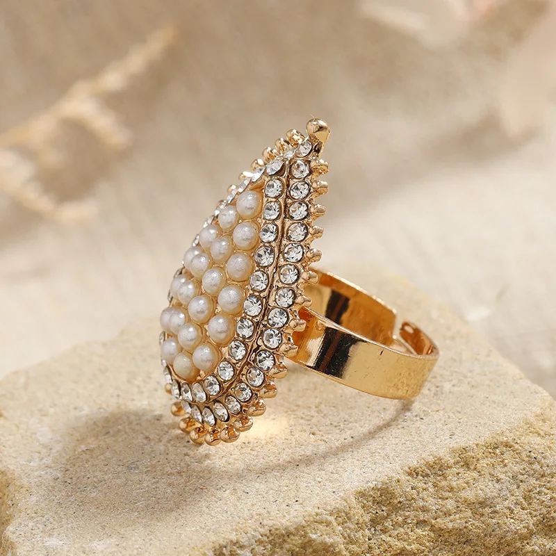 Anillo de gota de agua de cristal de perla Retro elegante para mujeres y niñas, anillo de boda de circón de Color dorado de lujo, regalo de fiesta, nuevo