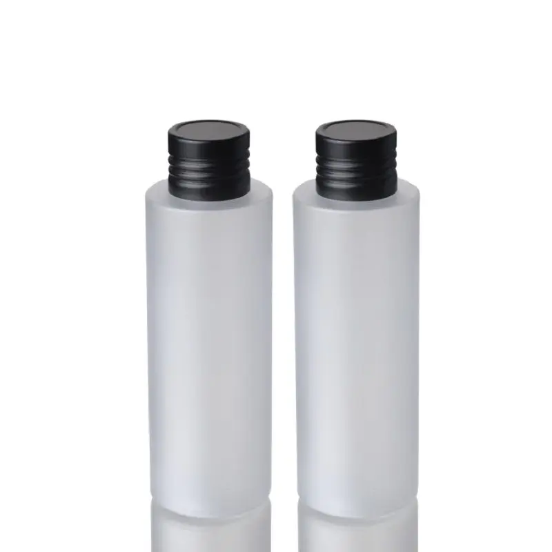 

25Pcs Cosmetic Packaging Lotion Bottle 200ML Black Aluminum Screw Lid Travel Refillable Round Empty Frost Plastic Toner Bottles