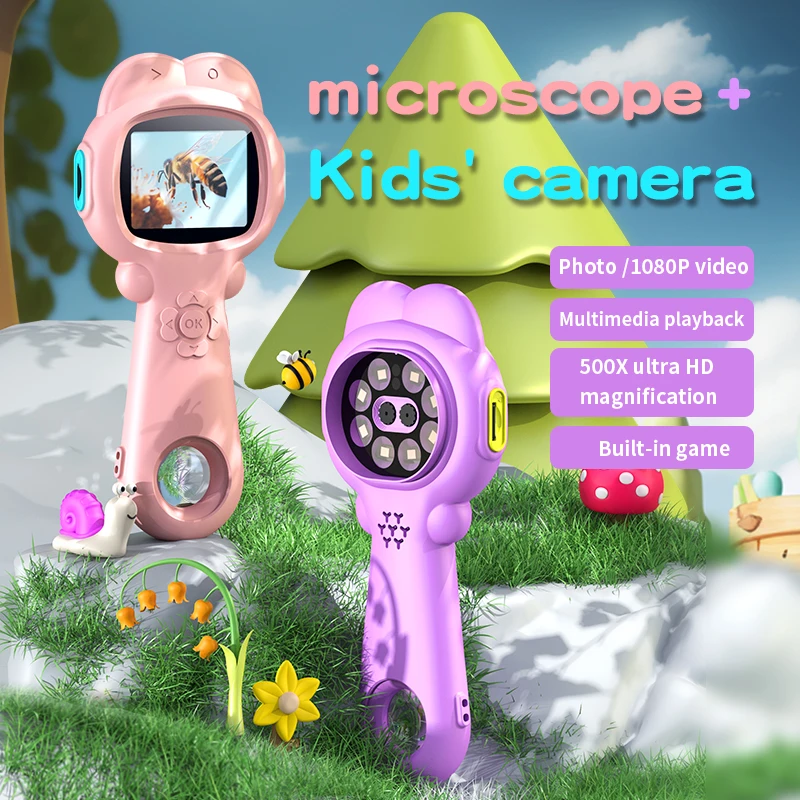 

Pocket Microscope Kids 500X Science Toy IPS Screen With Photo And Video Function Mini Handheld Microscope Outdoor Children Toy