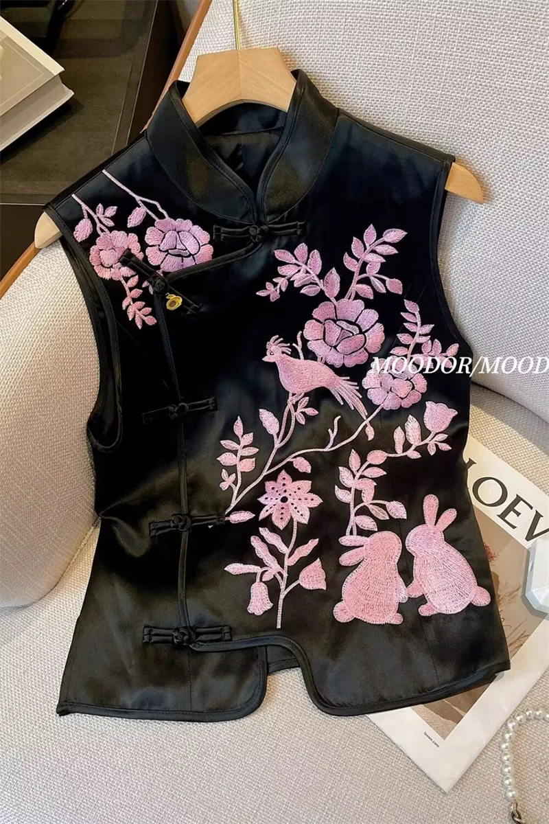 New outerwear Women's Vest Vest Chinese Peony Embroidered Vest Jacket Women's Spring and Summer Guofeng  Embroidered Outside