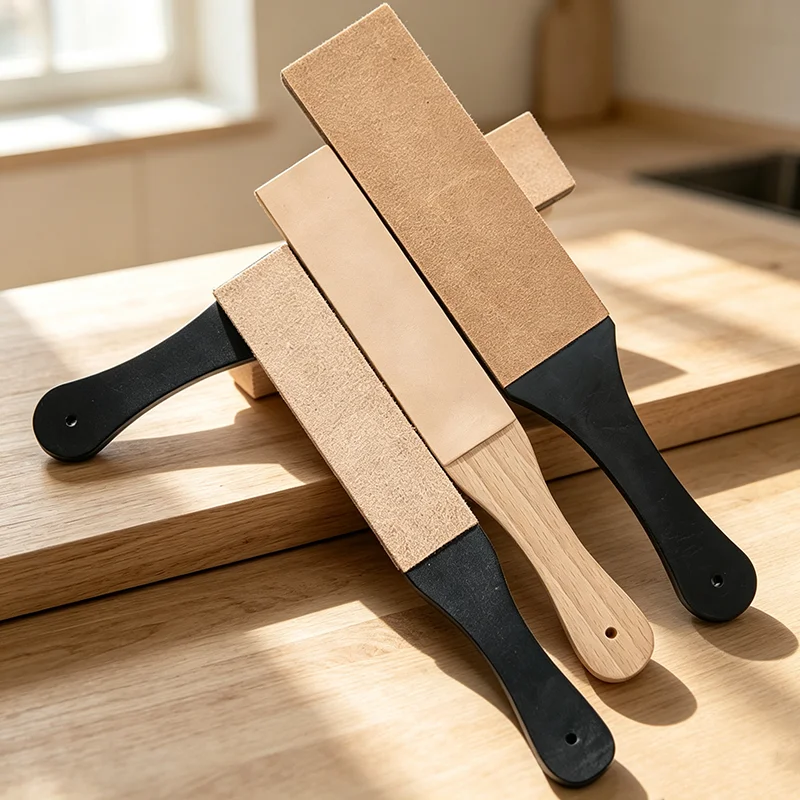 Dual Sided Leather Strop Stropping Block Kit With Polishing Compound For Knife Sharpening Razor Blade Polishing