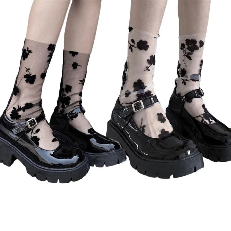 

Женские кружевные сетчатые носки до щиколотки, носки с оборками, прозрачные носки для экипажа, свободные носки JK, студенческие